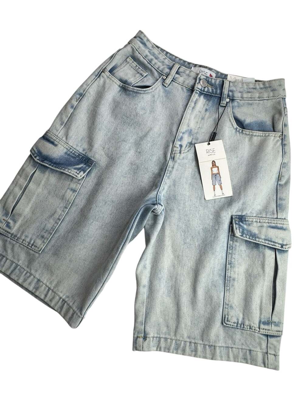 Rise Supply Co. Cargo Dad Jorts Light Wash Denim Shorts Size 5